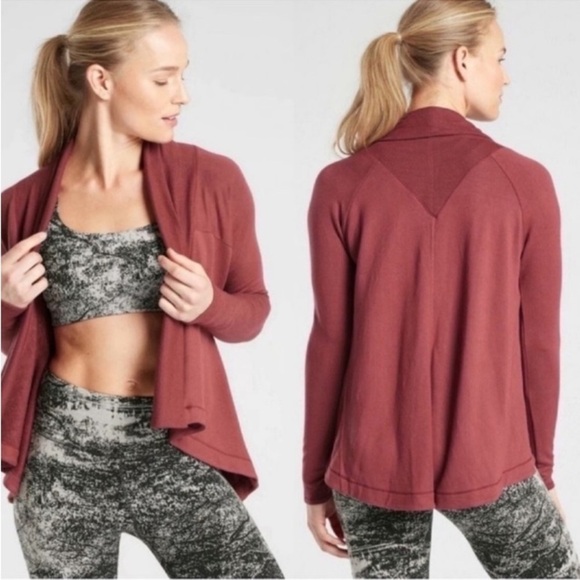 Athleta Sweaters - Athleta Nirvana Wear Two Ways Wrap Maple Red Sz Small Gym Yoga Layering Workout